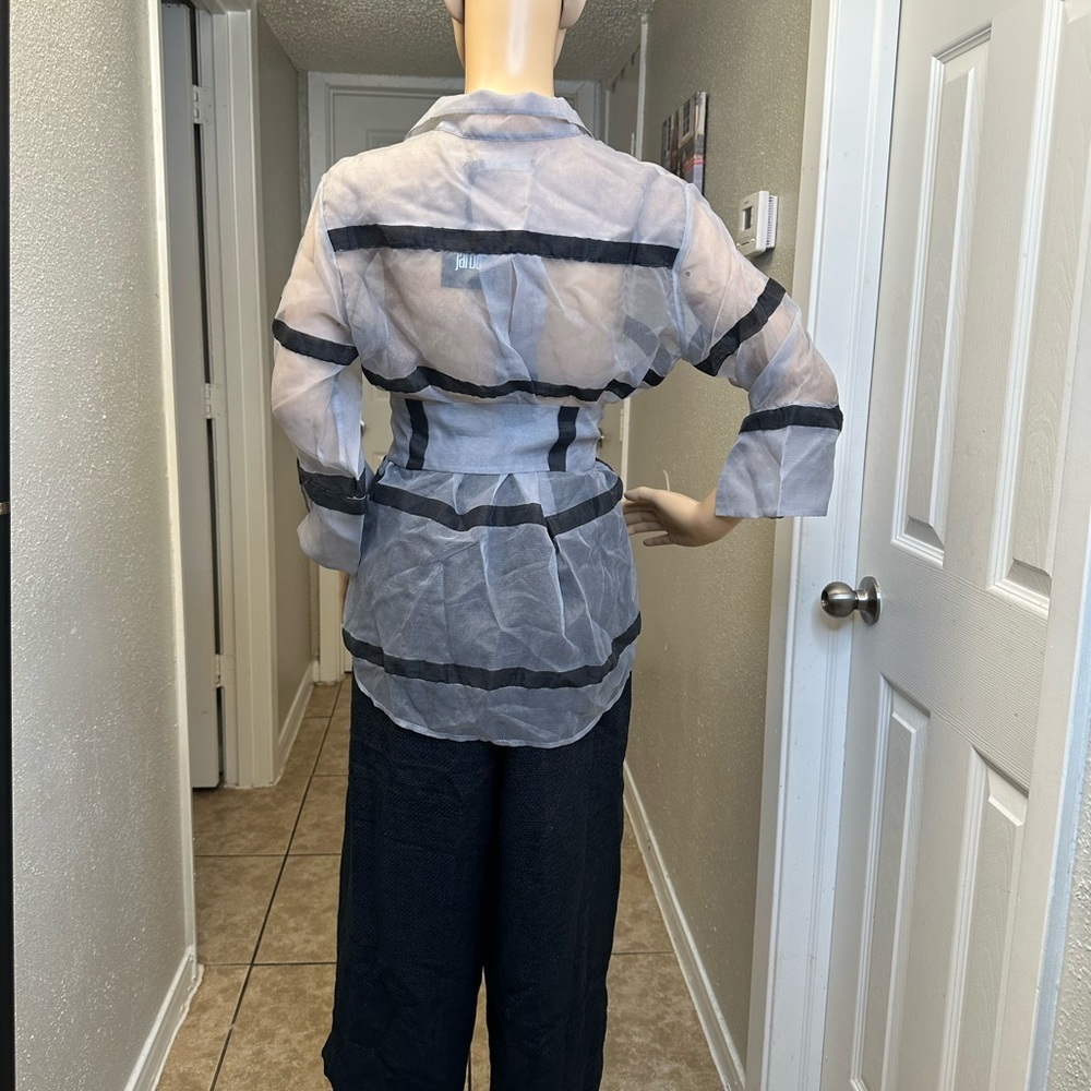 Jarbo belted organza blouse silver stripe Sz 1 NWT Retail: $ 438 - Picture 13 of 15